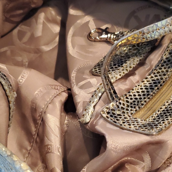 Michael Kors Gold Snakeskin Embossed Print Hobo - Picture 7 of 8